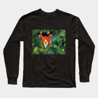 Cute Orange Tiger Peeking Out From Green Jungle Grass Long Sleeve T-Shirt